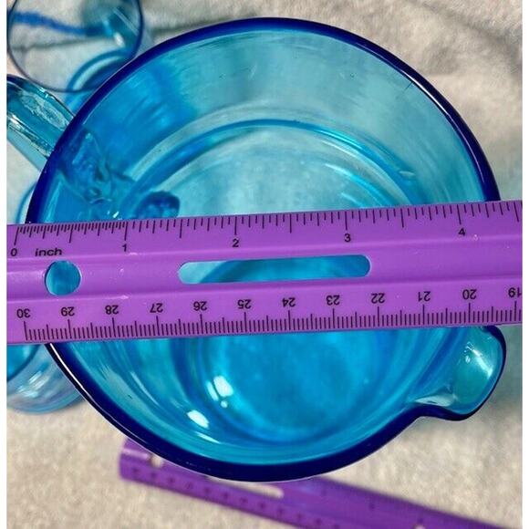 West Virginia Glass Pitcher With 6 Glasses 7 Piece Set - Bamboo Pattern Etched - Picture 5 of 9